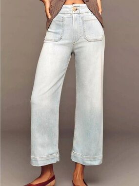 Anthropologie Light Wash Wide-Leg Women's Jeans - Casual Crop